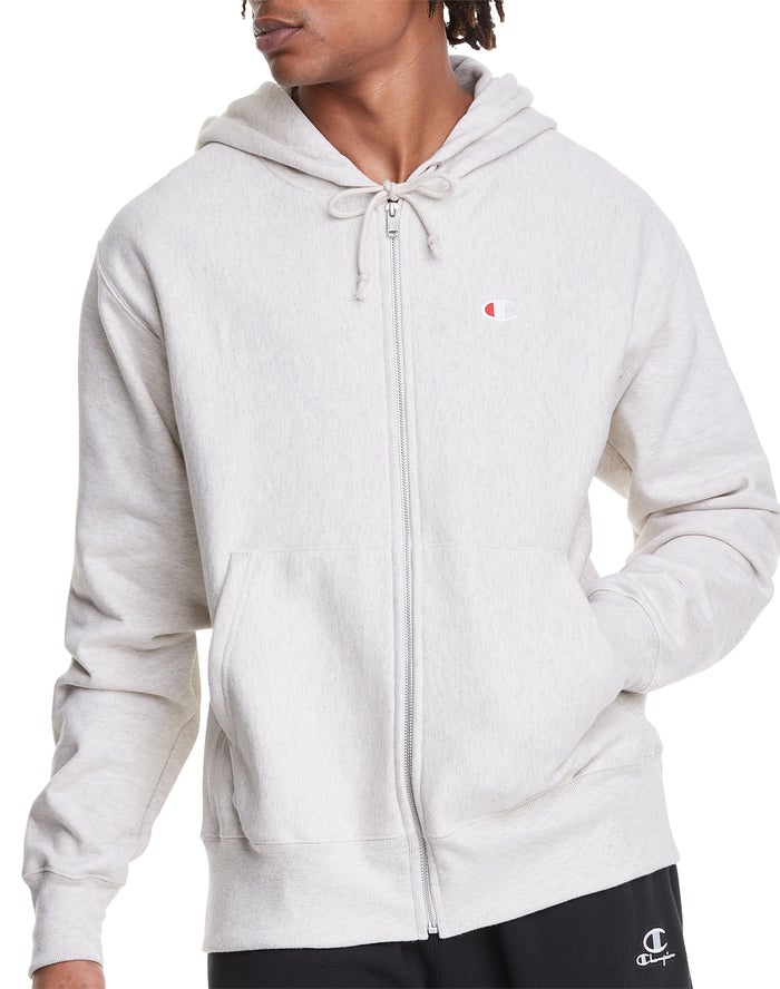 Champion Reverse Weave Full Zip C Logo Hoodie Heren - Wit - Belgie 7436VUSAW